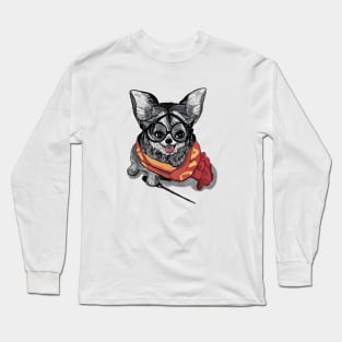 Wizard Corgi Dog in Black Ink Long Sleeve T-Shirt